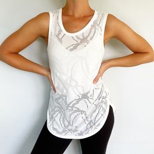 GAP white long sleeveless semi-sheer laser cut lace tank top size small